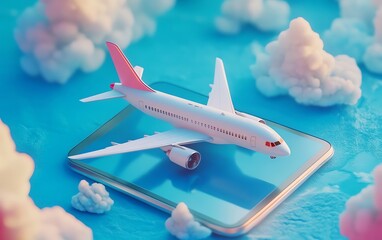 Obraz premium 3D airplane showing highdefinition travel design, booking tickets online, realistic rendering, modern style, travel concept