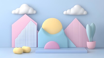 Fototapeta premium Abstract Pastel Geometric Shapes 3D Illustration
