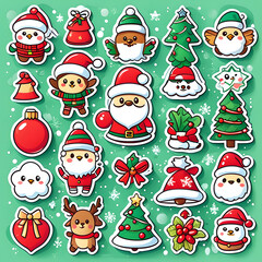 Stickers , Icons and elements of Christmas theme for any decorations.