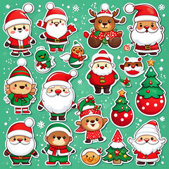 Stickers , Icons and elements of Christmas theme for any decorations.
