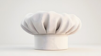 74. A detailed 3D render of a high-quality chef is hat with precise stitching, isolated on a pristine white background