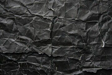 Black wrinkled paper texture with folds and creases. Abstract background for design and print.