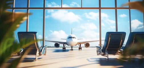 Airplane with highresolution travel elements, 3D rendering, online booking, realistic textures, creative design, travel theme