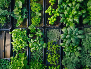 Fototapeta premium plants herbs greenery gardening gardening tools organic indoor plants fresh herbs vegetable garden potted plants sustainable gardening urban gardening green thumb herb