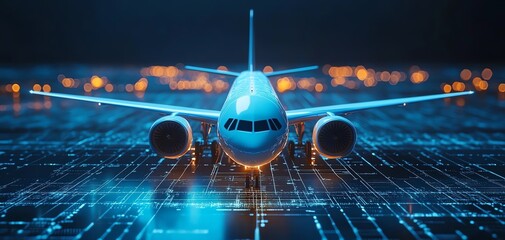 Airplane with highresolution travel elements, 3D rendering, online booking, realistic textures, creative design, travel theme