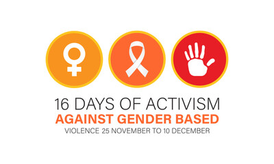 16 Days of Activism are observed to raise awareness of gender-based violence During the month of November 25 through December 10. Banner poster, flyer and background design template. Vector.