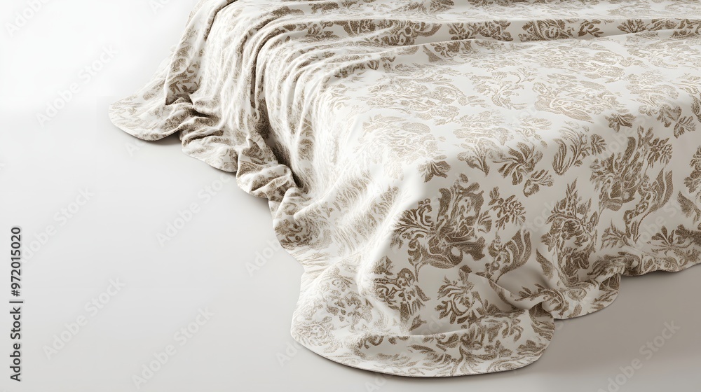 Poster 63. a lifelike 3d render of a luxurious bedspread with elegant patterns, isolated on a pristine whit
