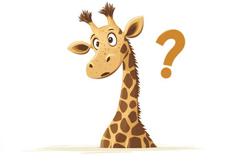 Fototapeta premium A cartoon giraffe with a curious expression, featuring a question mark.