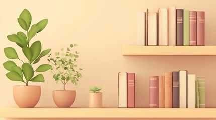 Minimalist Bookshelf with General Books for Subtle Advertising Display. The Image Highlights the Clean, Organized Arrangement of Books, Offering a Simple yet Elegant Space for Promoting Literature