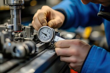 Engineer Measuring Precision with Dial Indicator Gauge