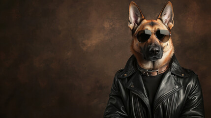 Cool Dog in Sunglasses and Leather Jacket