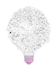 Idea light bulb with business doodles on white background.