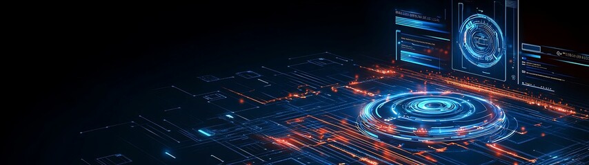 Fototapeta premium Futuristic Isometric Telecommunication Systems with Clear Light and Detailed Interfaces