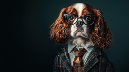 Smart Dog in Glasses and Suit