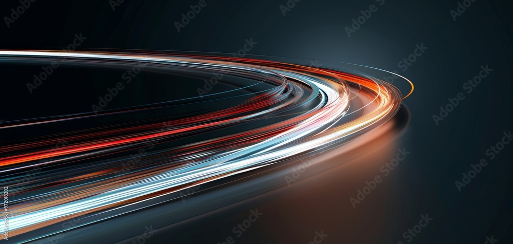 Poster dynamic light trails create a vibrant abstract background, showcasing motion, energy, and modern aes