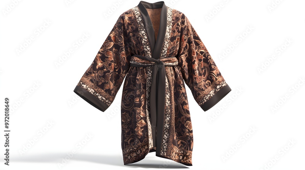 Poster 53. a detailed 3d render of a luxury silk robe with intricate patterns, isolated on a pristine white