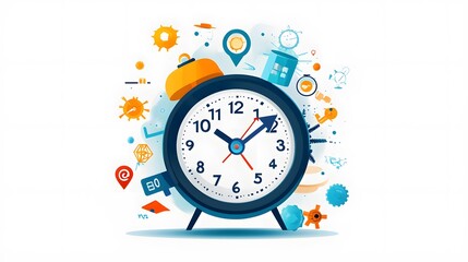Clock with Abstract Shapes and Icons.