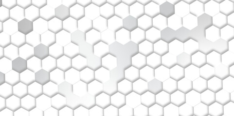 Abstract pattern with hexagonal white and gray technology line paper background. Hexagonal 3d vector grid tile and mosaic structure simple style hexagonal graphic concept. Futuristic surface design.	
