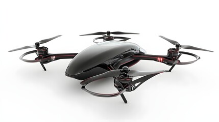 57. A lifelike 3D render of a sleek high-speed drone with detailed propellers, isolated on a pristine white background