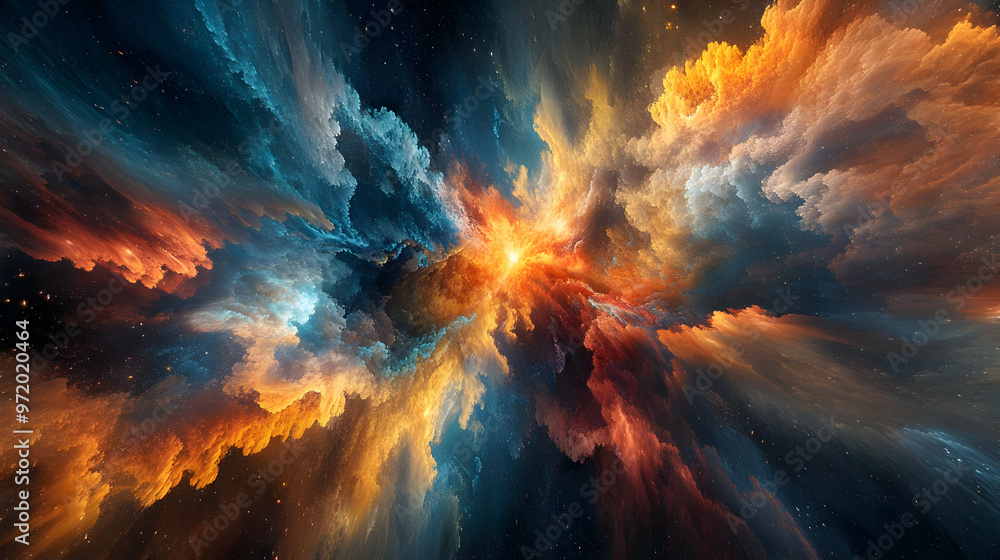 Wall mural abstract space nebula explosion with stars and colorful clouds