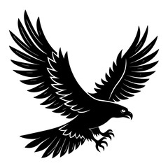 Obraz premium Hand draw flying eagle black silhouette vector illustration