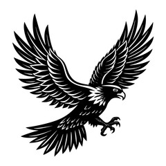 Obraz premium Hand draw flying eagle black silhouette vector illustration