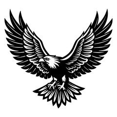 Obraz premium Hand draw flying eagle black silhouette vector illustration