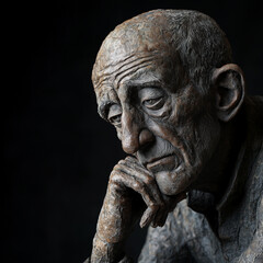 An isolated figure of a contemplative elderly man, his face etched with wisdom and a pensive expression, conveying a sense of deep thought and introspection