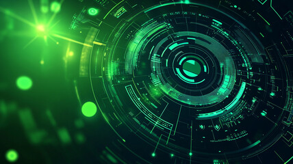Fototapeta premium Futuristic digital interface design with glowing green lights and circular patterns in technology