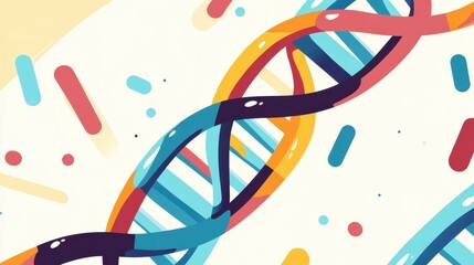 Explore a colorful illustration of DNA molecules, featuring modern flat designs and textures for a fun, educational look.