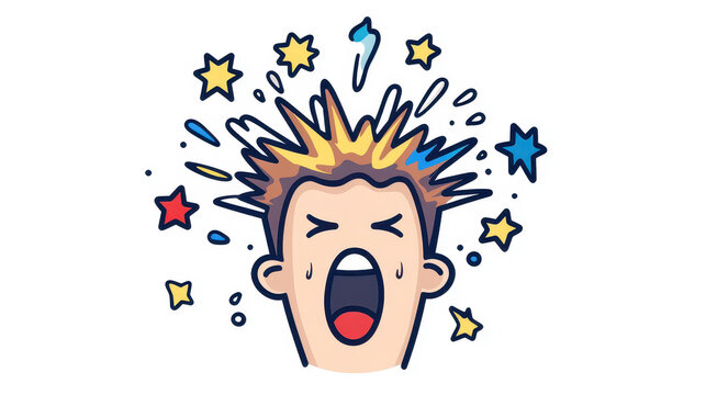 A vibrant cartoon illustration of a spinning head, depicting a dizzy reaction, ideal for web graphic use.