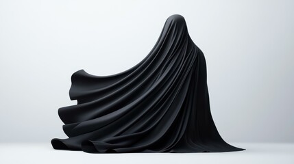 Naklejka premium A captivating illustration of a mysterious figure clad in layered black fabric, seamlessly blending elegance and enigma.