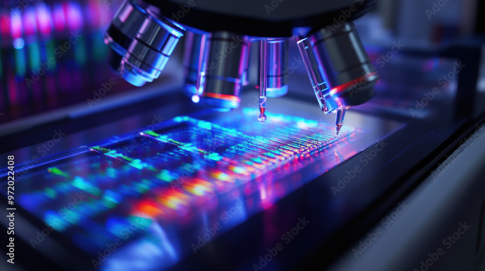 Aufkleber microscope image of modified dna strands showcasing vibrant colors and intricate details. advanced t