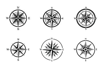 Vector style compass icon bundle set with creative shape
