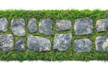 Stone sidewalk with grass isolated on transparent background, top view
