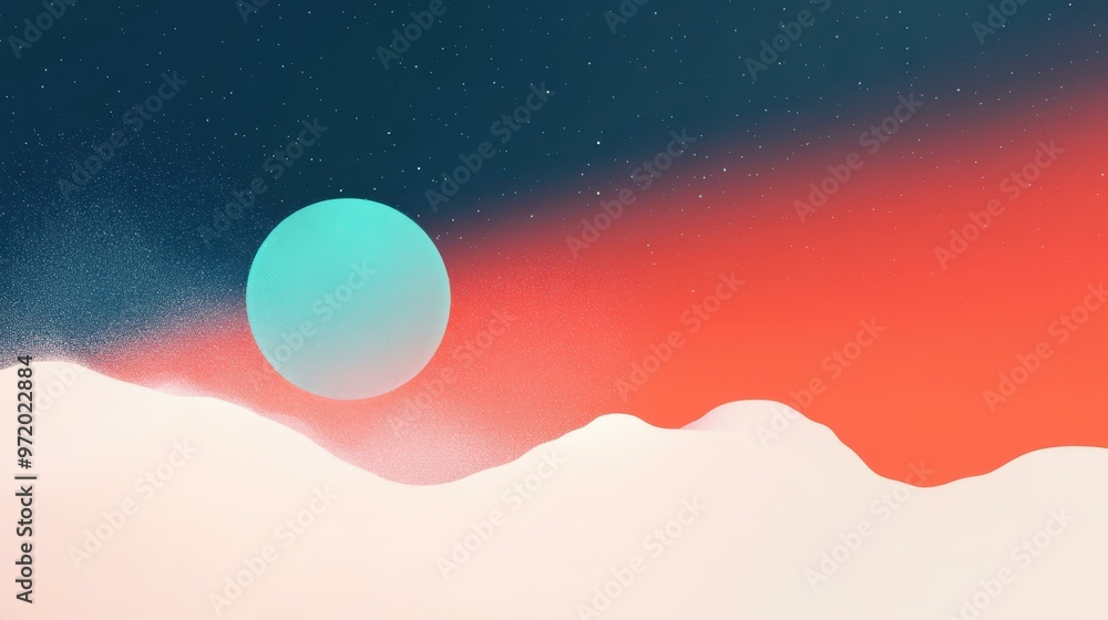 Poster a mesmerizing sphere dissolves into dust against a gradient background, showcasing modern abstract t
