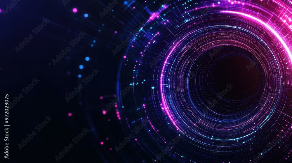 Poster dive into a futuristic world with a geometric abstract tunnel, featuring a vibrant connection of lin