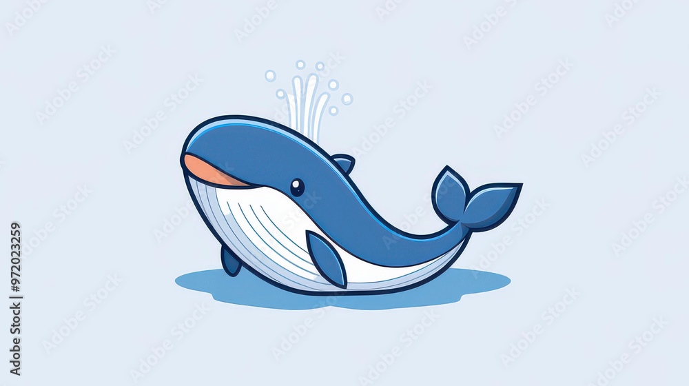 Poster a minimalist whale design, featuring a spout of water in a clean vector style with plain basic color