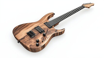 Obraz premium 25. A realistic 3D render of a modern electric guitar with detailed strings, isolated on a pristine white background