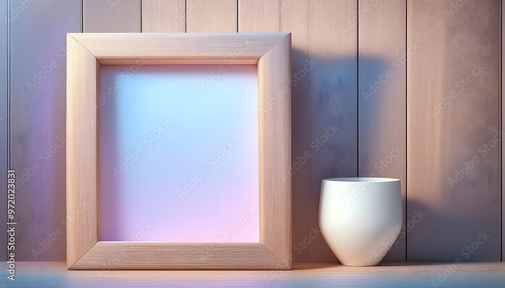 Poster 3d rendering of an empty photo frame on a studio background.