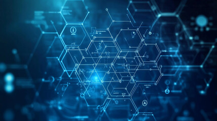 Obraz premium A digital illustration of interconnected hexagonal structures representing technology and data flow