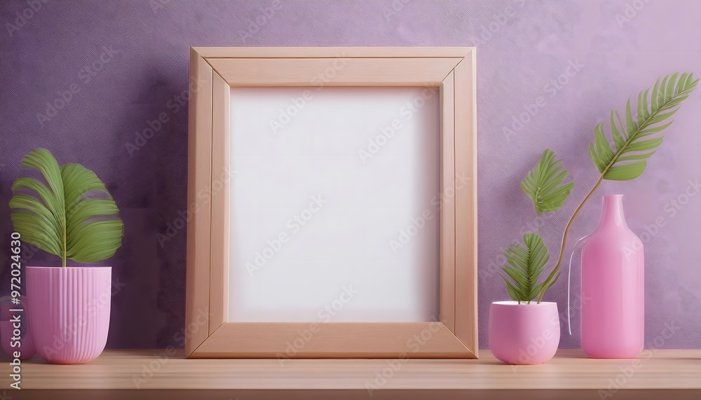 Poster 3d rendering of an empty photo frame on a studio background.