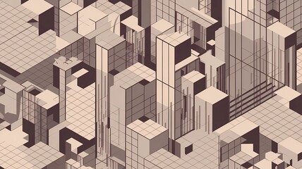 Obraz premium An isometric 3D vector abstract background with geometric abstraction art. There are cubic shapes and forms in a modern architecture city building theme. The style is low poly.