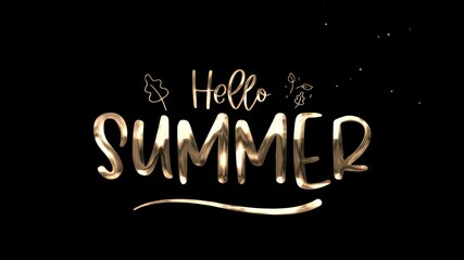 Animated golden text Hello Summer alpha channel  background with gold dots