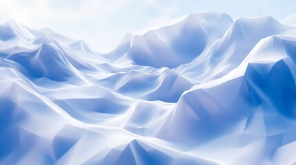 Obraz premium Abstract background with low-poly shapes and frozen ice mountains, a 3D rendering illustration of a polygonal landscape with simple geometric forms,