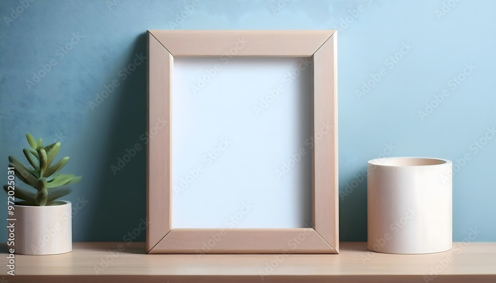 Poster 3d rendering of an empty photo frame on a studio background.