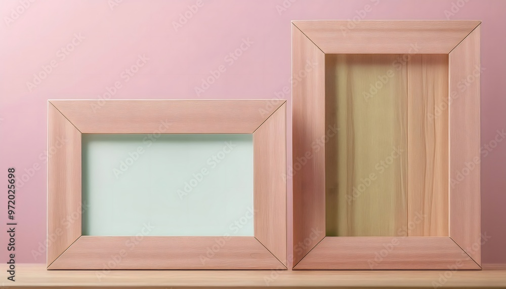 Poster 3d rendering of an empty picture frame in a small room.