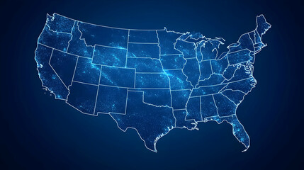USA Map with Glowing Cities and States