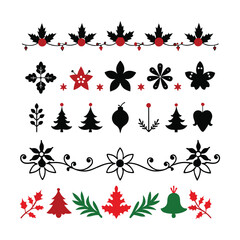 Silhouette floral Christmas border vector design.