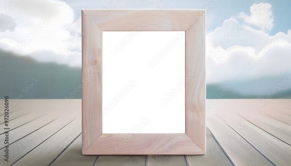 Poster 3d rendering of an empty picture frame in a small room.
